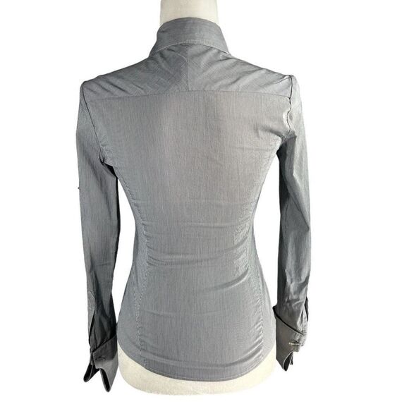 Karen Millen Navy Blue & White Stripe Ruffle Long Sleeve *Blouse Size 2 Small - Picture 8 of 12